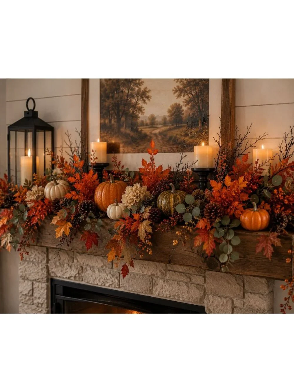 Artificial Fall Leaf Bush 13 Inch Orange Faux Autumn Foliage Pick 5 Branches Wre